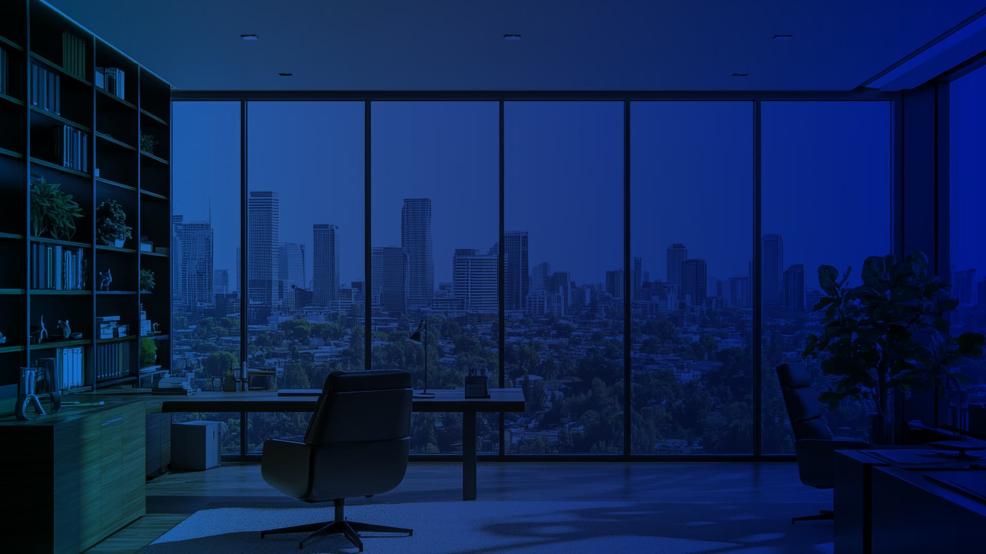 Modern office with city skyline